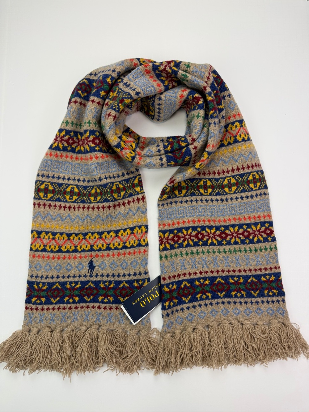 Polo Ralph Lauren Men’s Pony Fair Isle Wool Blend Fringe Scarf